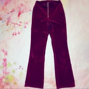 Waist cinching burgundy velvet long pants